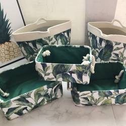 ins Nordic Fresh Leaf Pattern Foldable Fabric Pure Cotton Rope Storage Basket Miscellaneous Storage Box Dirty Clothes Storage Bin