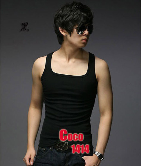 Customized Summer Korean Men's Tight Square Neck Tank Top Made of Pure Cotton Slim Fit Solid Color Bottom Underwear with Low Neck Sweat Tank Top