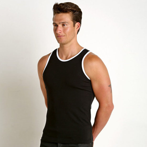 Customized summer men's tight fitting pure cotton vest, slim fit round neck sweat vest, black sports sleeveless solid color base shirt