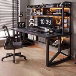Desktop Computer Table Bedroom Home Desk Bookshelf Integrated Table Student Study Table Simple E-Sports Table Storage Rack