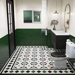 Retro 200X200 French-Style Kitchen and Living Room Border Patterned Non-Slip Floor Tiles, Bathroom Balcony Wear-Resistant Wall and Floor Tiles
