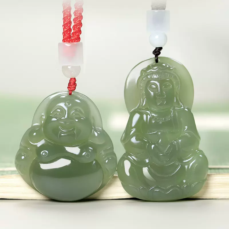 天然和田玉观音吊坠男款玉牌佛公吊坠女弥勒佛像青玉