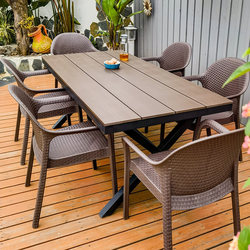 Outdoor Tables and Chairs, Courtyard Garden Imitation Rattan Chairs, Waterproof, Sunproof and Moisture-Proof, Outdoor Leisure Terrace Plastic Wood Table and Chair Set