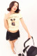 Nodress Spring and Summer Yellow Round Neck Short Sleeve Top Cartoon Yorkshire FeedMe Letter Print Tight T-shirt