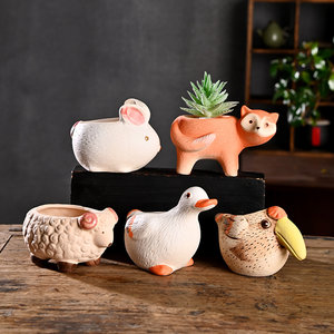 
Small cartoon creative animal succulent flower pot ceramic household special breathable clay stone pot root control pot special price clearance