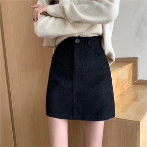 Suede black skirt for women in autumn and winter new Korean style versatile slim one-step skirt high waist A-line skirt short skirt