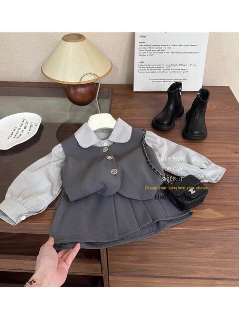 spring new Korean version of the retro fresh suit short-sleeved dress children's temperament