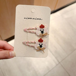 Niannian Children's Cute Hair Accessories Sweet Cartoon Bear Hair Clips Girls' Fabric Bangs Clips Hairpins