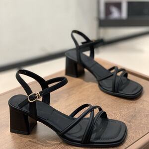 
Summer genuine leather fashion sandals for women new style medium heel square heel open toe thick heel temperament versatile fairy style with skirt
