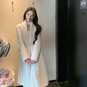 
ByYou Winter Large Wool Cashmere White Wool Jacket Women's Mid-length Thickened Wool Coat Belt