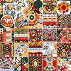 Tangka Pattern Tiles, Indian Antique-Style Tiles, 300 Mosaic Tiles, Colorful Tiles, Retro Floral Tiles, Cement Small Floral Tiles, 200