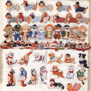 
Ketchup Girl Woof Meow Wardrobe Simulation Embroidery Style Cute Cartoon Animal Puppy Cat Kitten Handbook Sticker