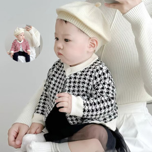
Baby Cardigan Sweater 2026 Spring and Autumn New Children's Baby Clothes Houndstooth Knitted Cardigan Jacket for Boys and Girls