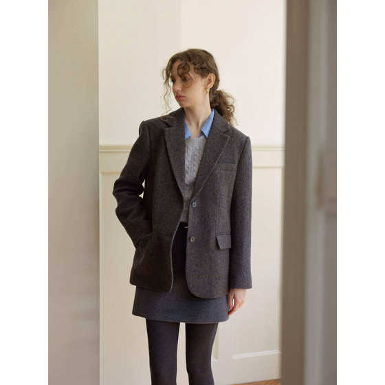 
Retro all-wool casual loose short suit woolen jacket for women autumn and winter woolen commuter Korean version for small people