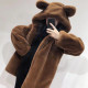 2025 autumn and winter new cute bear ear plush warm jacket for women plus velvet loose hooded jacket for women