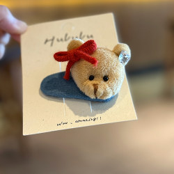 Children's Cute 3D Bear Hair Accessories for Girls, Denim Fabric Bb Clips, Little Girl Cartoon Hairpins, Plush Bangs Clips