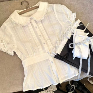 
[Little Lily of the Valley] Goupipi jk original spring new lace shirt white short-sleeved shirt