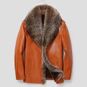 Haining genuine leather leather jacket men's short raccoon fur collar suit collar fur integrated leather coat men's leather jacket jacket