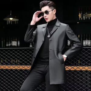 
2026 New Haining Genuine Leather Jacket Men's Windbreaker Sheepskin Suit Medium Long Leather Jacket Fashion Business Jacket