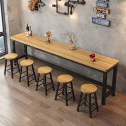 Solid Wood Bar Counter High and Low Long Tables for Commercial Use in Restaurants, Supermarkets, Convenience Stores, Milk Tea Shops, and Bars, Narrow Wall-Mounted Table and Chair Sets