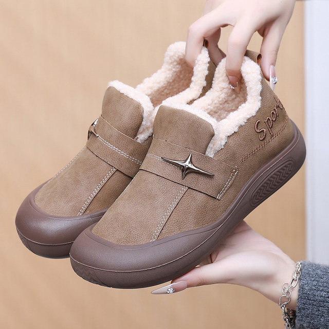 2024 winter plus velvet waterproof women's snow boots old Beijing cloth shoes one foot warm versatile mother thick sole cotton shoes