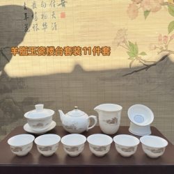 A Complete Set of Jade Porcelain Kung Fu Tea Set for Home and Office Use, Including Ceramic Teapot, Gaiwan, and Teacups
