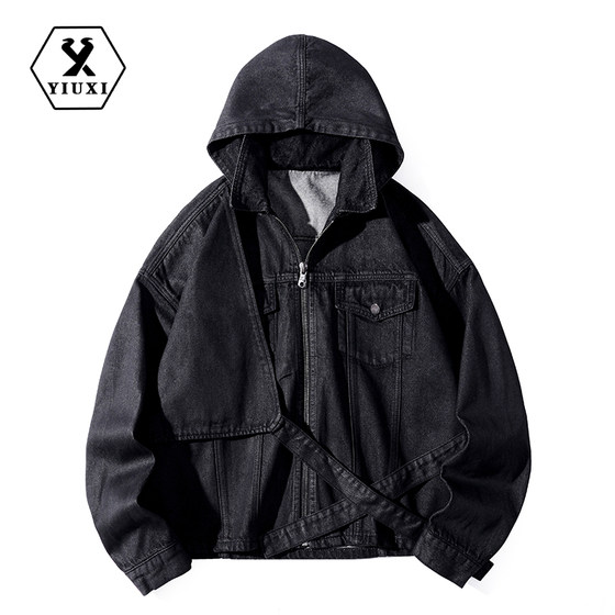 
Yuxi original design black light car hooded denim jacket men's fashion brand loose straight jacket B3630
