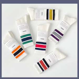 Striped socks Male contrasting color three bar middle socks autumn and winter cotton ins -thick skateboarding sports long sock socks female