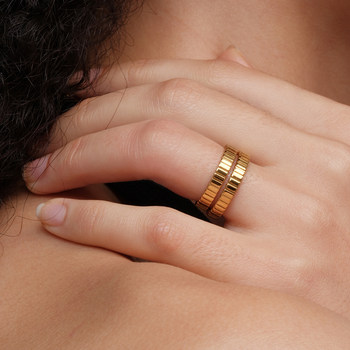 European and American fashionable simple niche gear stripes versatile personality stacking ring