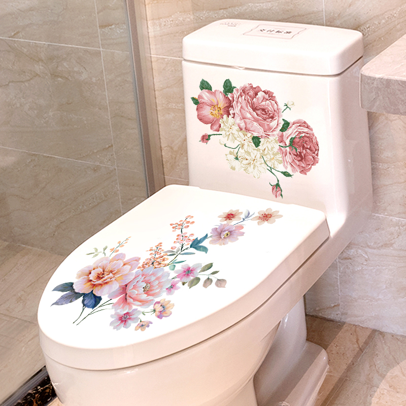 Butterflies Toilet Lid Stickers, Removable Vinyl Botanical Flower Toilet Seat Cover Decal Plant Leaves Flowers Toilet Seat Lid Stickers Diy Removable