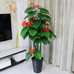 Artificial Anthurium Fake Flower Potted Plant Floor-Standing Large Green Plant Living Room Indoor Flower Decoration Artificial Plant Plastic Flower