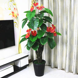 Artificial Anthurium Fake Flower Potted Plant Floor-Standing Large Green Plant Living Room Indoor Flower Decoration Artificial Plant Plastic Flower