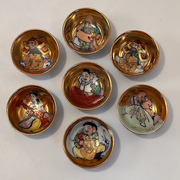 手作陶器 茶杯 七福神 福禄寿 模様 高級感