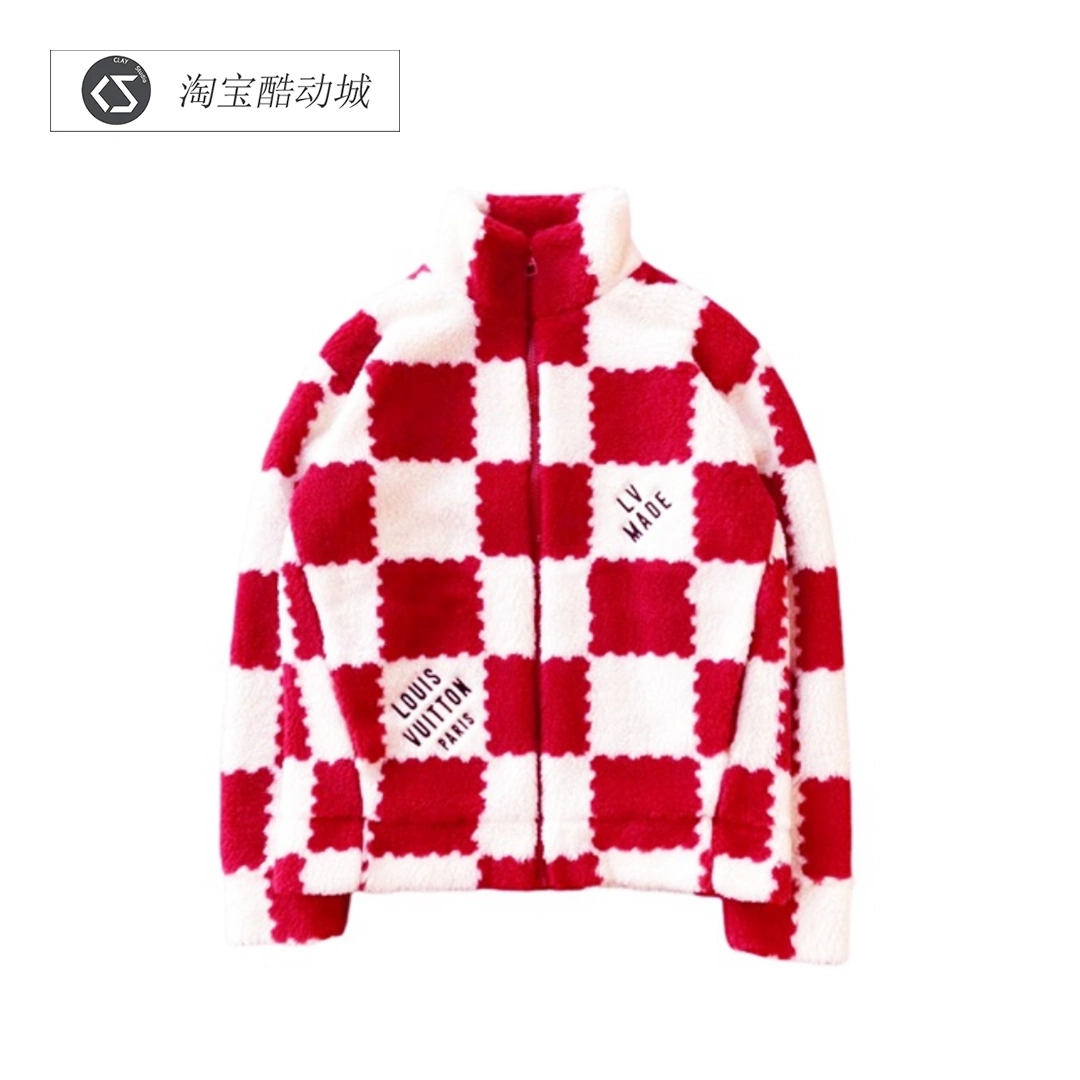 Louis Vuitton x nigo2 路易威登SS22 棋盘格羊羔绒泰迪外套红色-Taobao