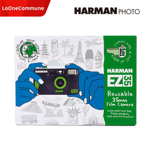 New British Harman EZ35 automatic over roll point and shoot camera with Ilford HP5 film set