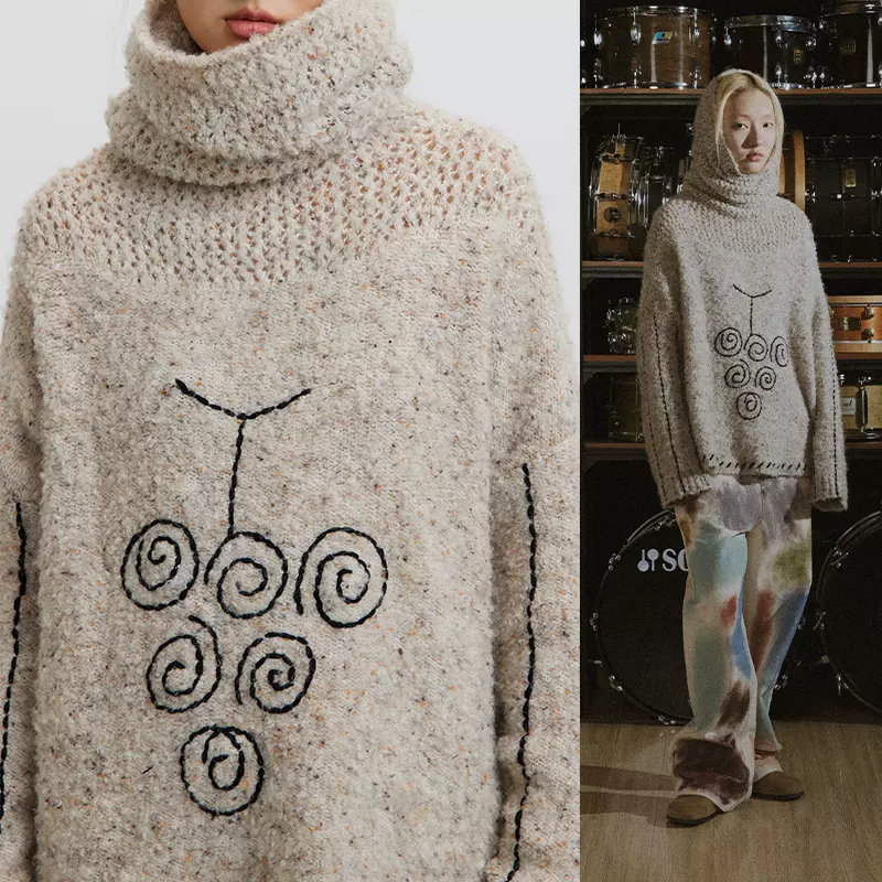 CONP 23AW Craft Long Neck Sweater 手工葡萄粗针高领毛衣-Taobao Malaysia
