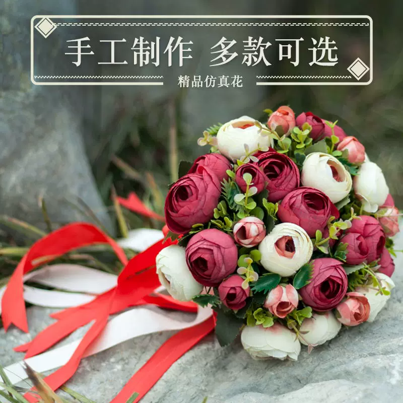 韩式新娘结婚手捧花高档手工森系仿真茶花绸缎香皂永生