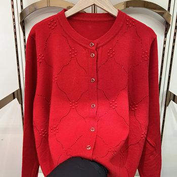 Ai Liang Diaoli Drilling Mom Wool Sweater Autumn and Winter Knitting Sweed Middle Elderly Angola New Year sweater cardigan

