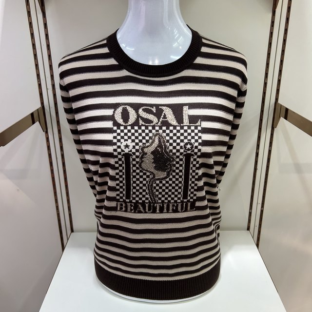 Thin striped knitted sweater mother spring sweater round neck spring and autumn bottoming shirt middle-aged and elderly women's diamond-sleeping shirt