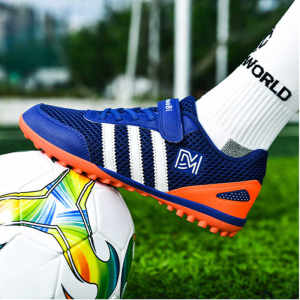 Spring/Summer Mesh Boys' Football Shoes Velcro Children's and Girls' Broken Nails TF Primary School Messi Anti slip and Breathable Training Shoes