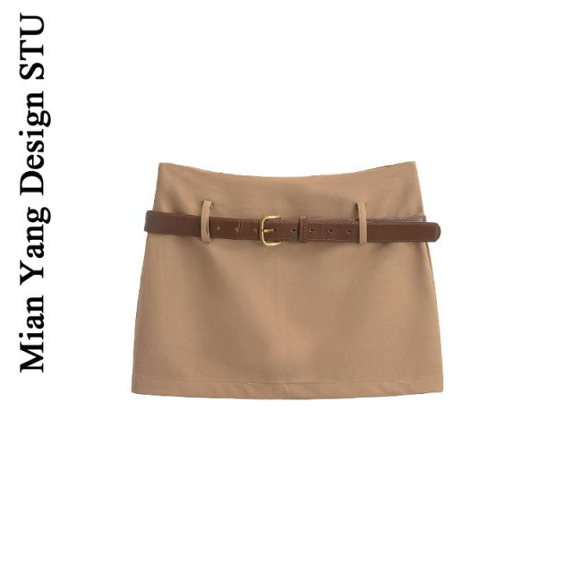 Cotton retro British low waist solid color hip skirt old belt anti-exposure hot girl one-step skirt suit short skirt
