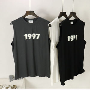 Cotton Hong Kong style men's summer sweat vest casual fashion trend cut shoulder sleeveless T-shirt loose vest sportswear