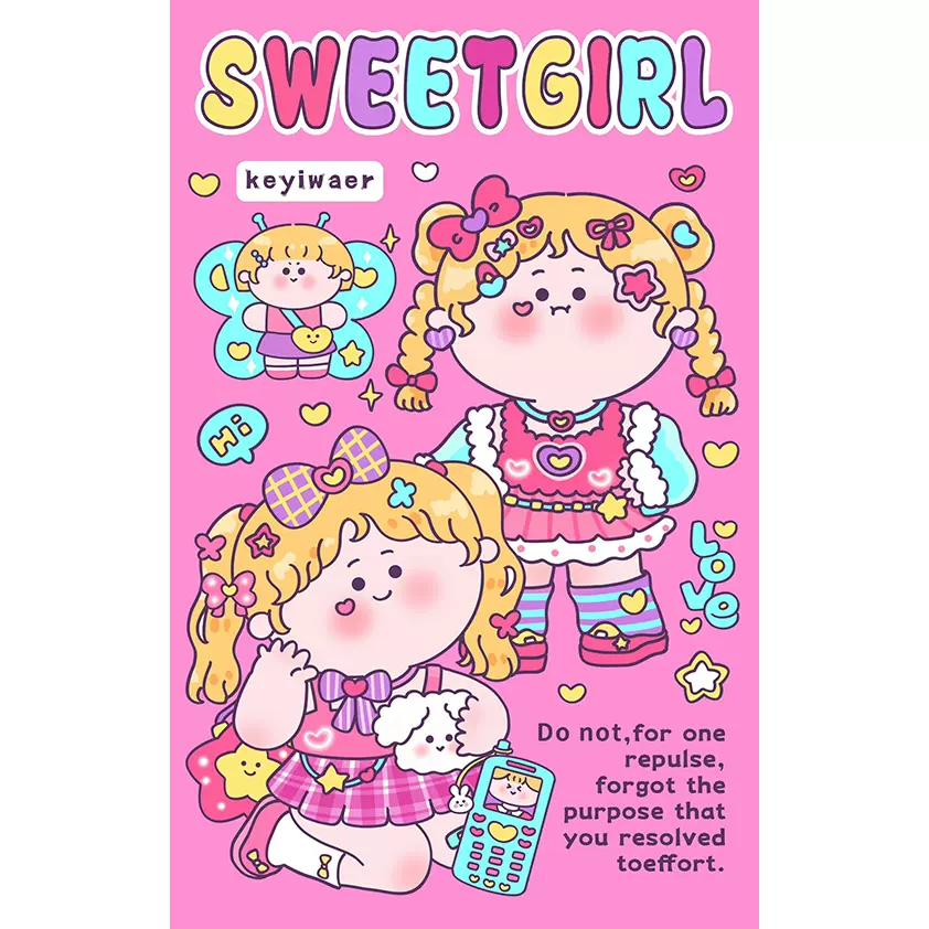 甜心女孩 自制手帐贴纸 a4和纸不干胶打印