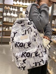 French Cavienkion High-Quality Graffiti Print Backpack for Junior High School, High School, and College Students, Large Capacity Double Shoulder Backpack