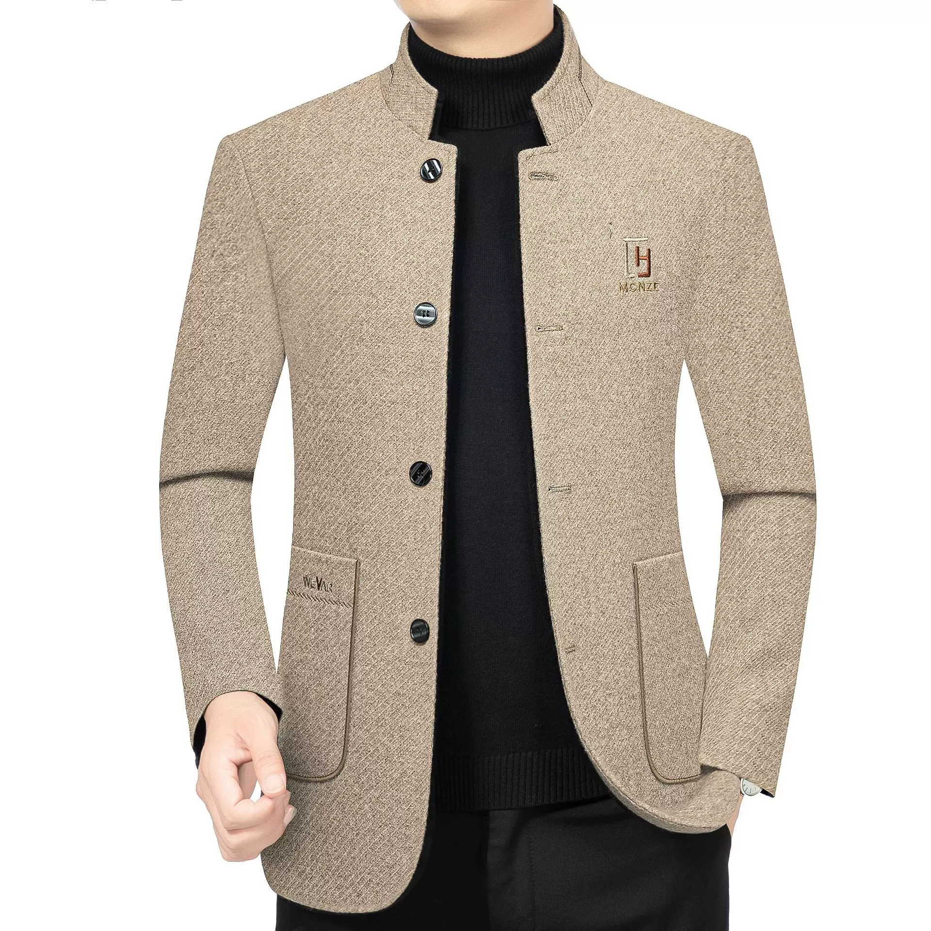 气质简约中年男士外套春季新款年轻爸爸装立领中山装休闲夹克