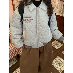 
C2 homemade / American retro embroidered letter rhombus cotton coat, versatile jacket for men and women, new winter style