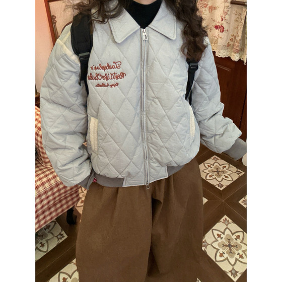 
C2 homemade / American retro embroidered letter rhombus cotton coat, versatile jacket for men and women, new winter style