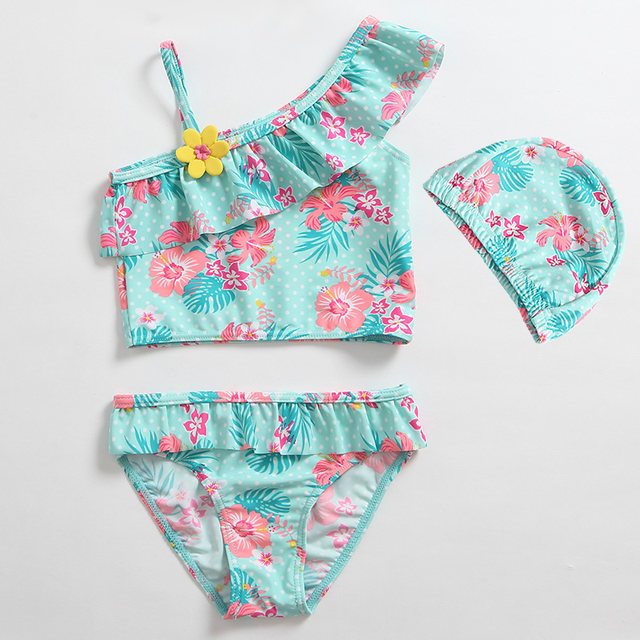 Children's swimsuit girls three 3-4 years old 6 years old baby girl floral princess loli split bikini swimsuit
