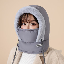 Winter Warm Lei Feng Hat with Fleece Lining, Thickened Cold-Proof Face Mask and Neck Warmer Integrated Hat, Outdoor Windproof Cycling Headwrap Hat