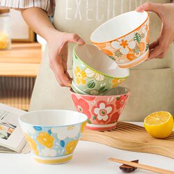 High-Quality, Aesthetically Pleasing Household Rice Bowls, Flower-Patterned Rice Bowls, Anti-Scald Salad Bowls, Trendy Dessert Bowls, Ceramic Tableware